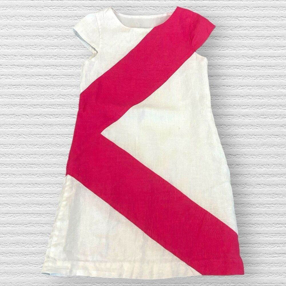 Maggie Breen Girls 12 White Pink Linen Dress